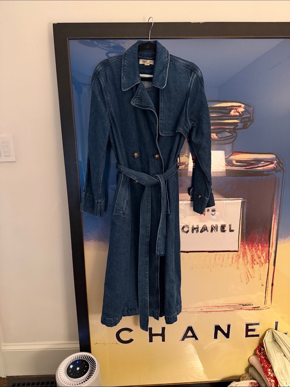 Madewell Denim Trench Coat - Dark Blue Belted Women's Coat
